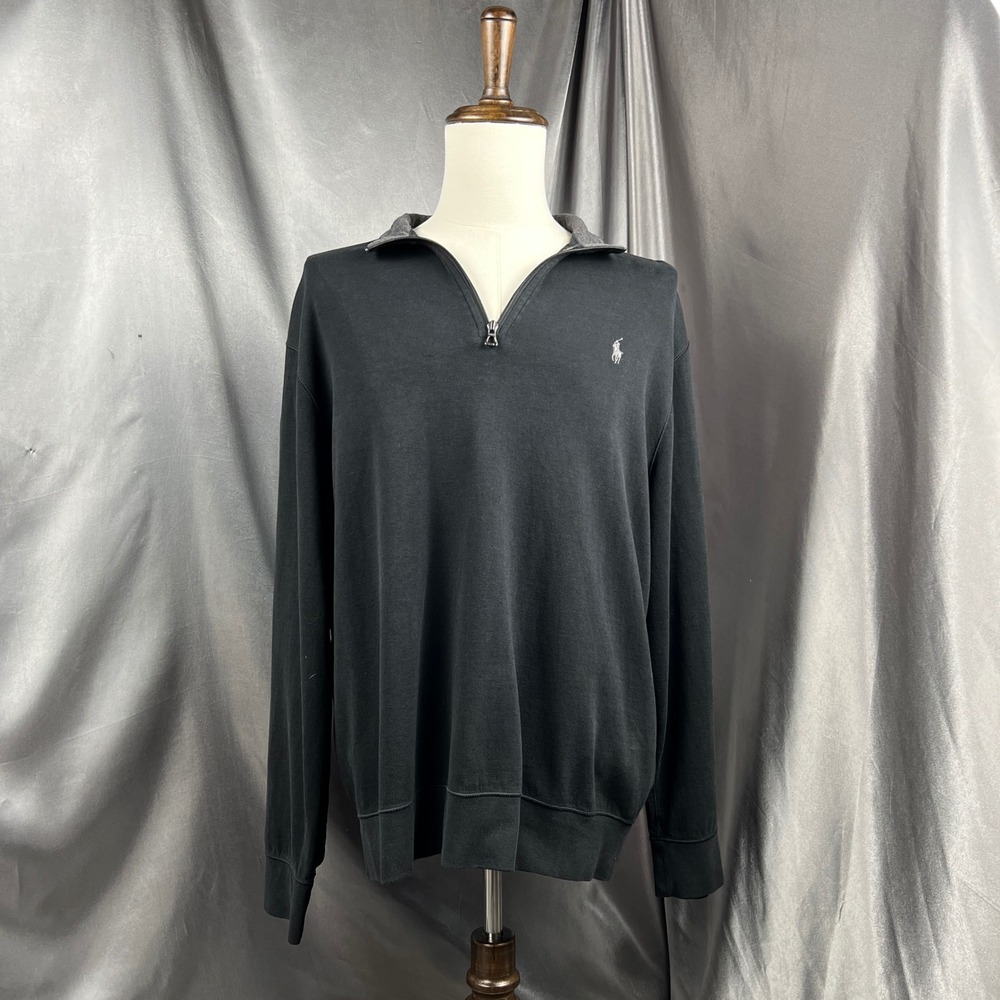 Polo Ralph‎ Lauren Mens Quarter Zip Pullover Sweatshirt Black XL Golf Preppy Top